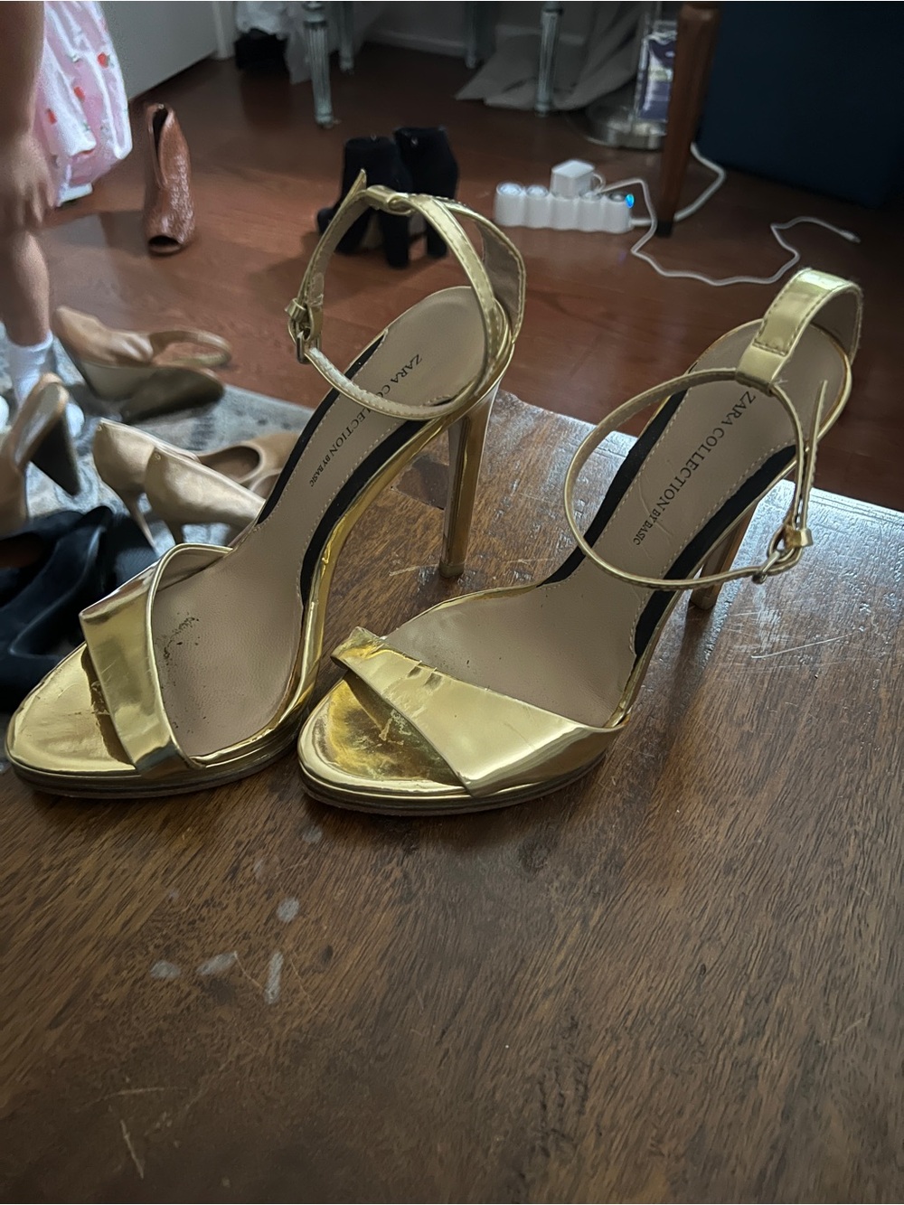 Zara Gold Metallic Strappy High Heel Sandals